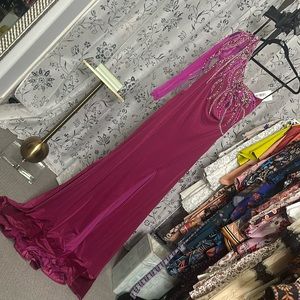 Jovani One Shoulder Raspberry Evening Gown 6606